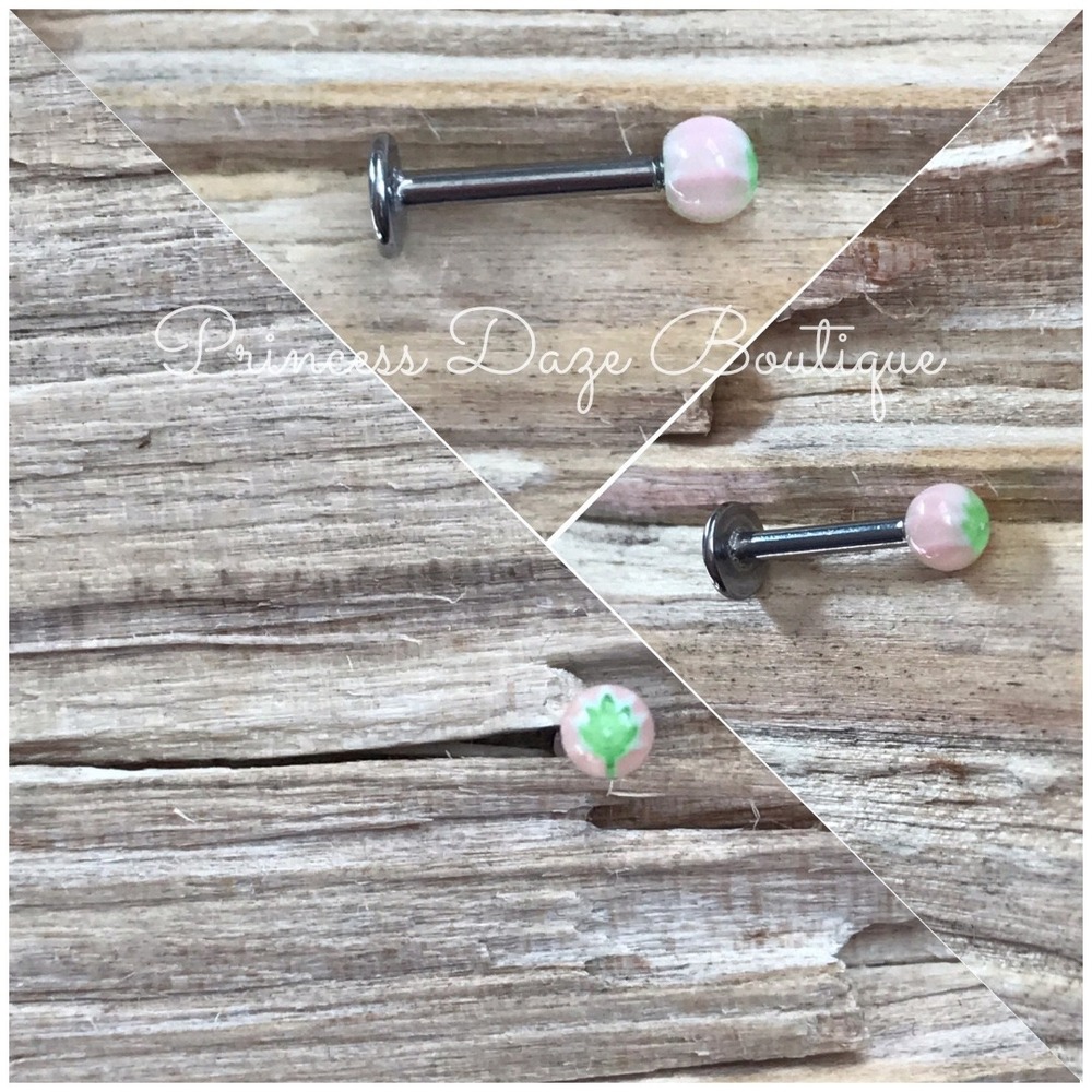 Cute Pink Green‎ Leaf Ball Labret Lip Tragus Earring Piercing Jewelry